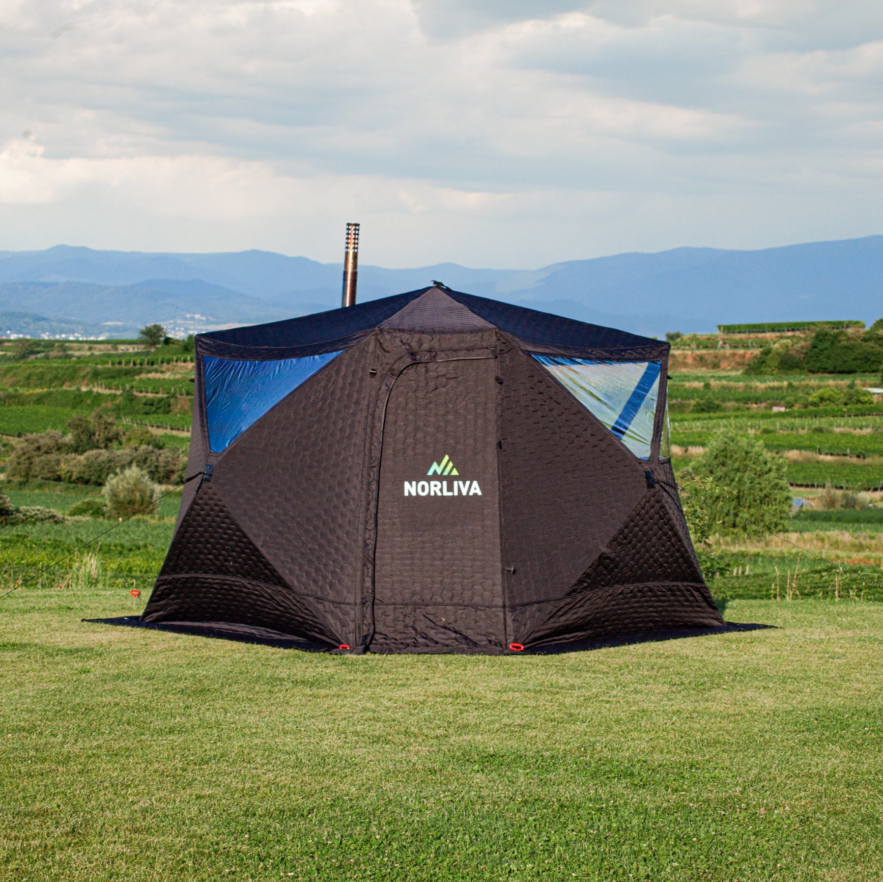 Set : Tente de sauna Fjorden + Poêle + Protection pluie
