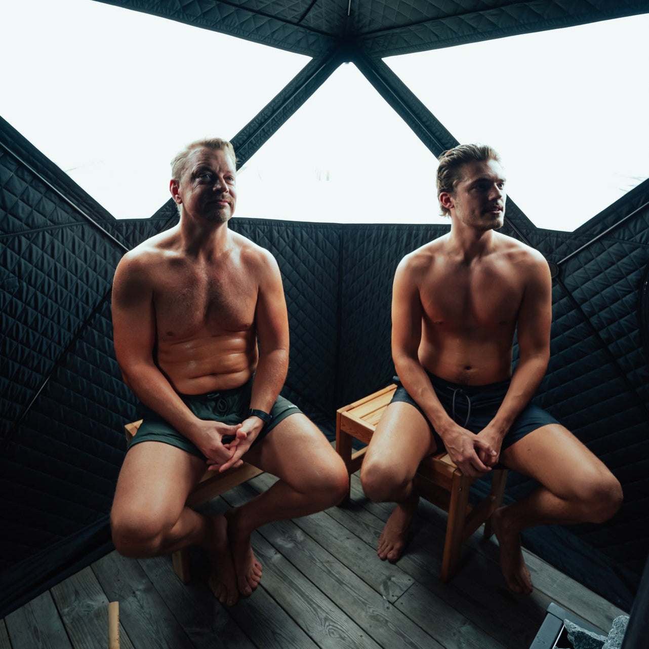 Ensemble : tente sauna Isen 2.0 + poêle + accessoires sauna + protection contre la pluie + tonne à glace