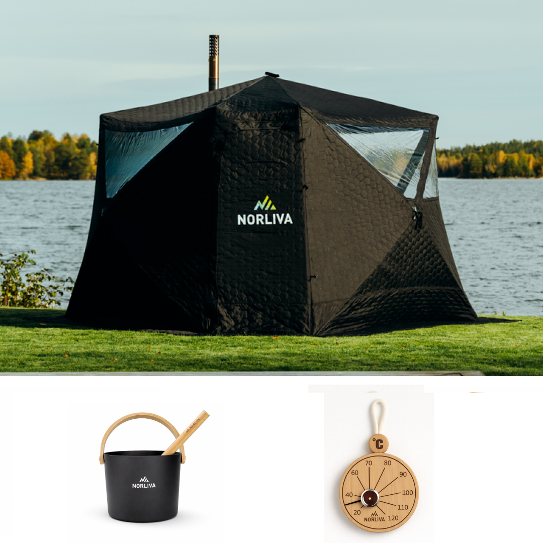 Set : tente-sauna Fjorden + poêle + accessoires de sauna