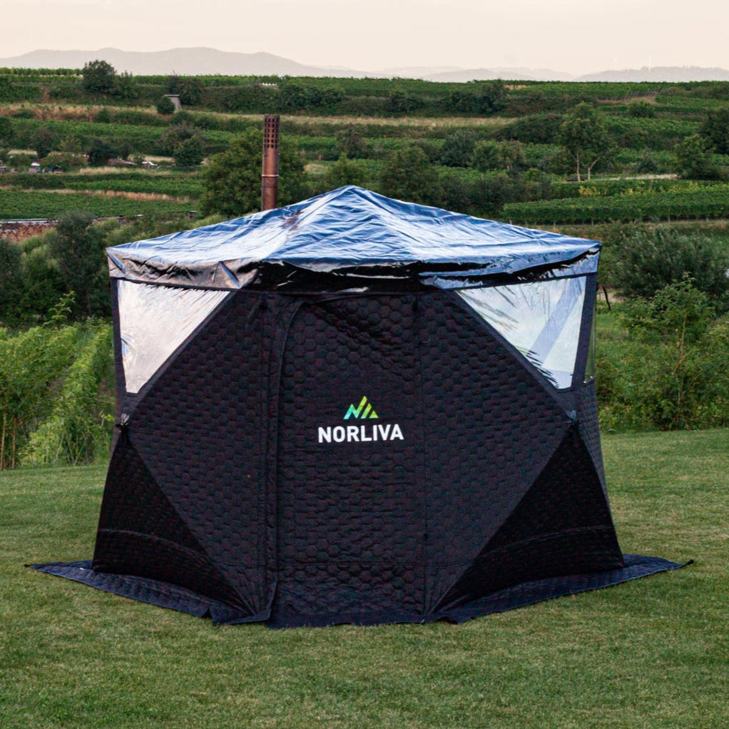 Set: Tente de sauna Dalen 3.0 + poêle + accessoires de sauna + housse de protection contre la pluie + banc à deux niveaux