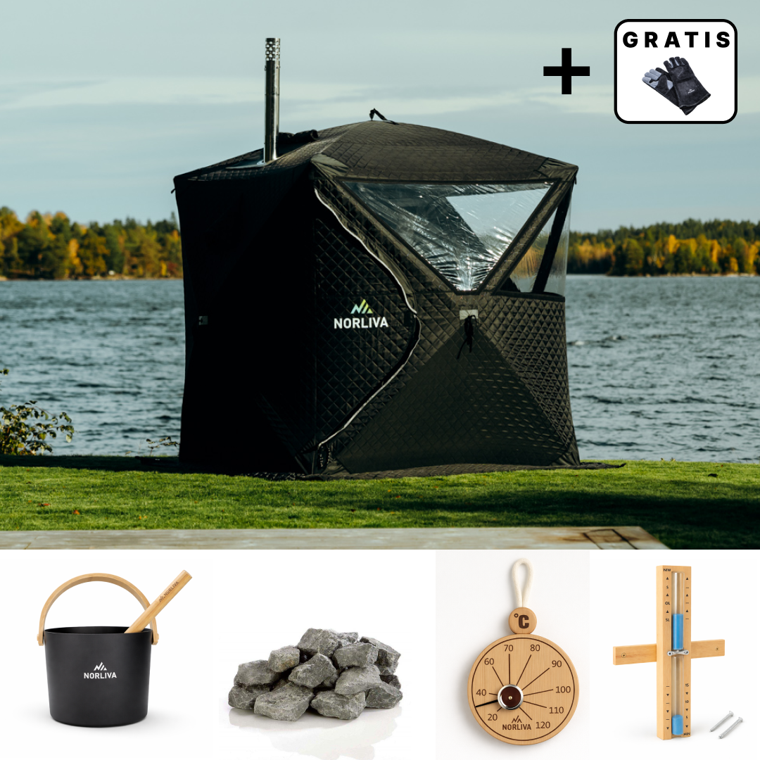 Ensemble : tente sauna Isen 2.0 + poêle + accessoires sauna