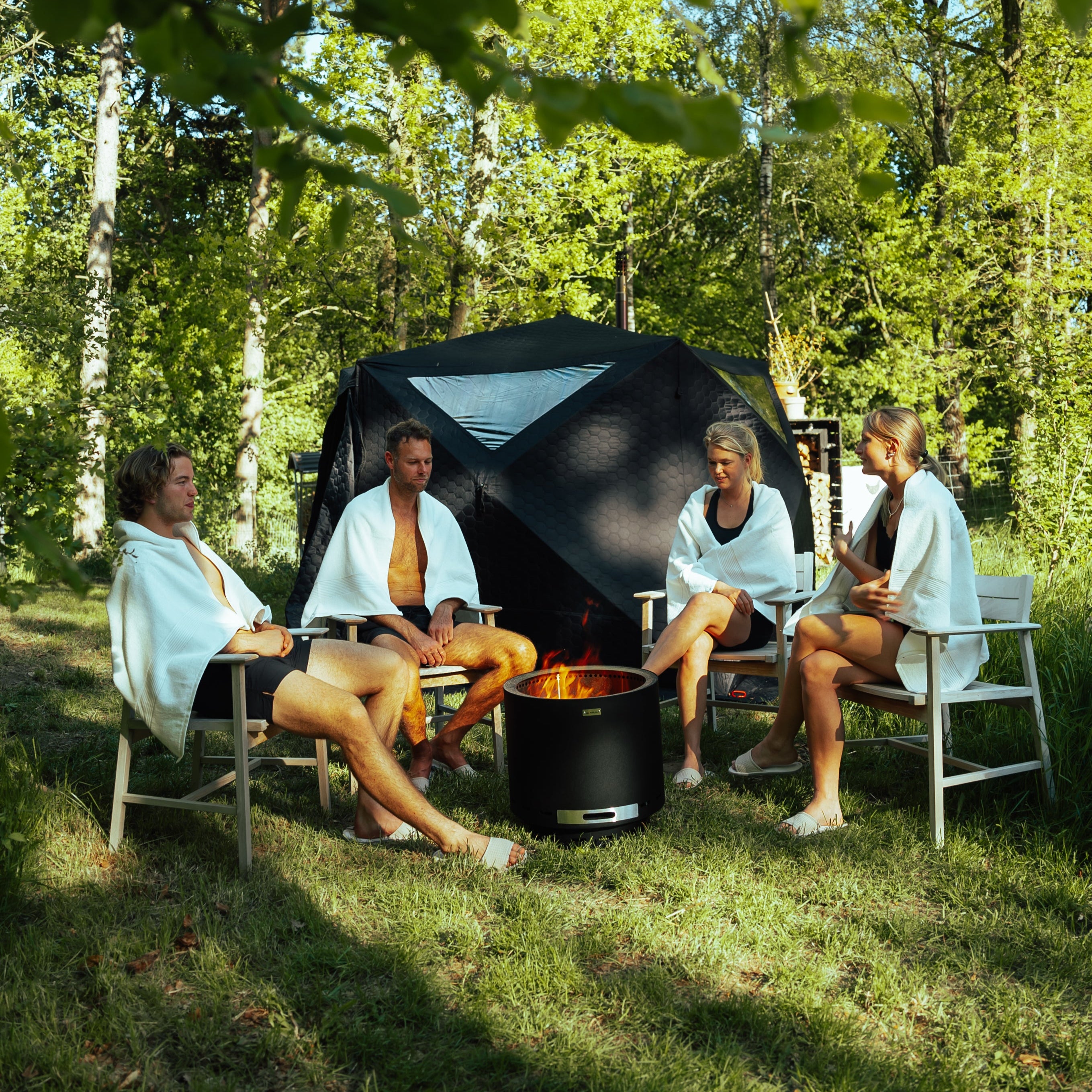 Ensemble : Tente de sauna Dalen 3.0 + poêle + accessoires de sauna