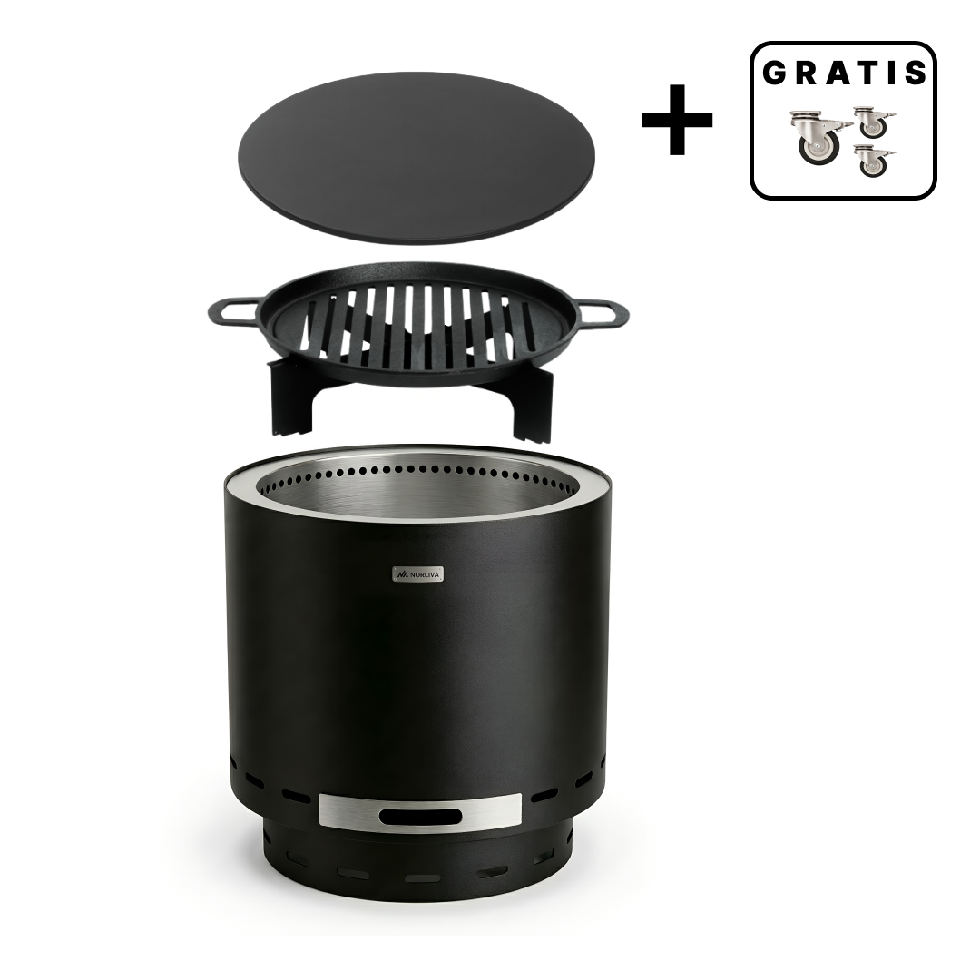 Ensemble : Skara + couvercle + grille en fonte