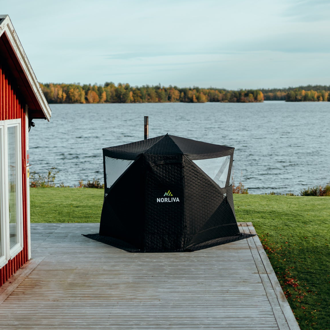 Set: Tente de sauna Dalen 3.0 + poêle + accessoires de sauna + housse de protection contre la pluie + banc à deux niveaux