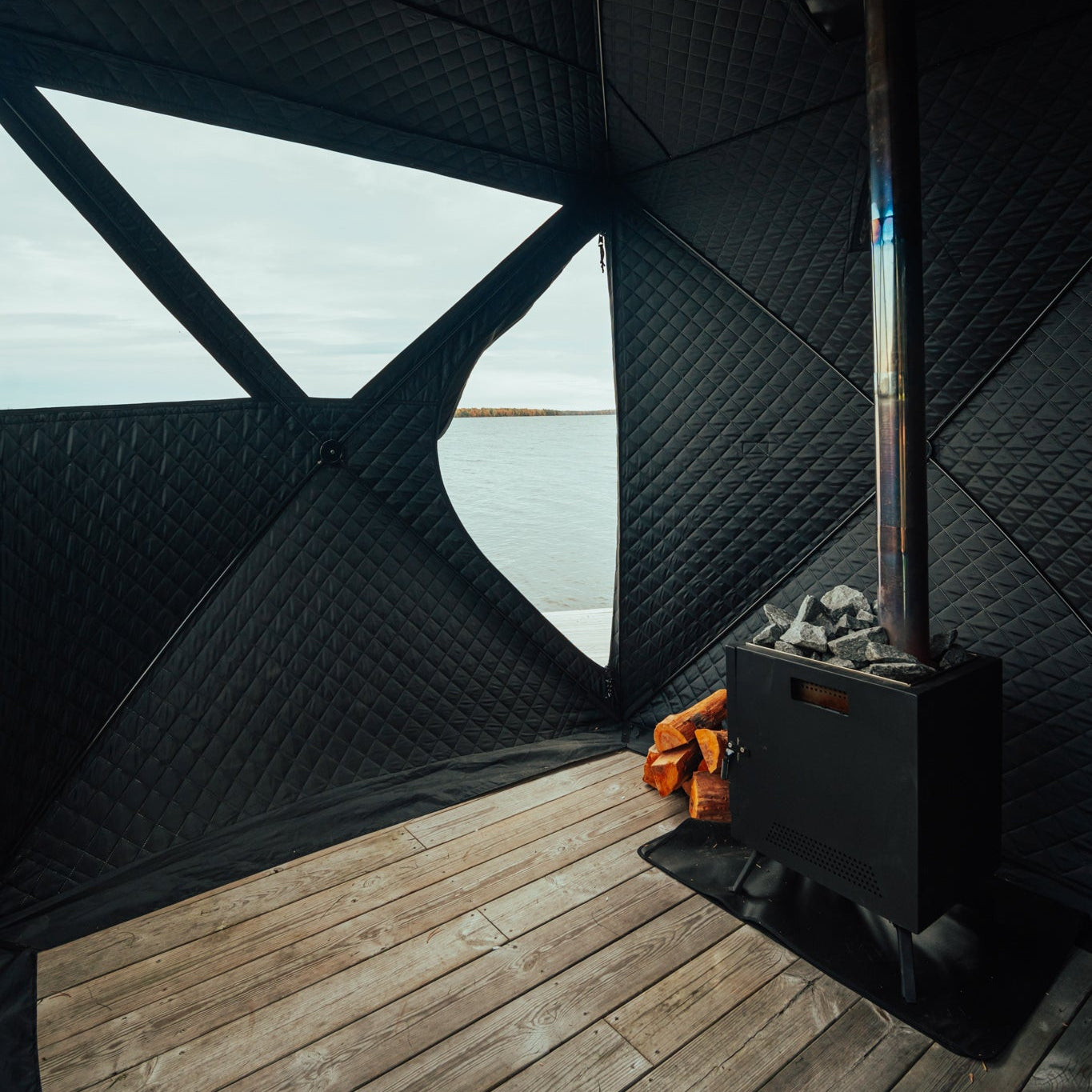 Ensemble : tente sauna Isen 2.0 + poêle + accessoires sauna + protection contre la pluie + tonne à glace