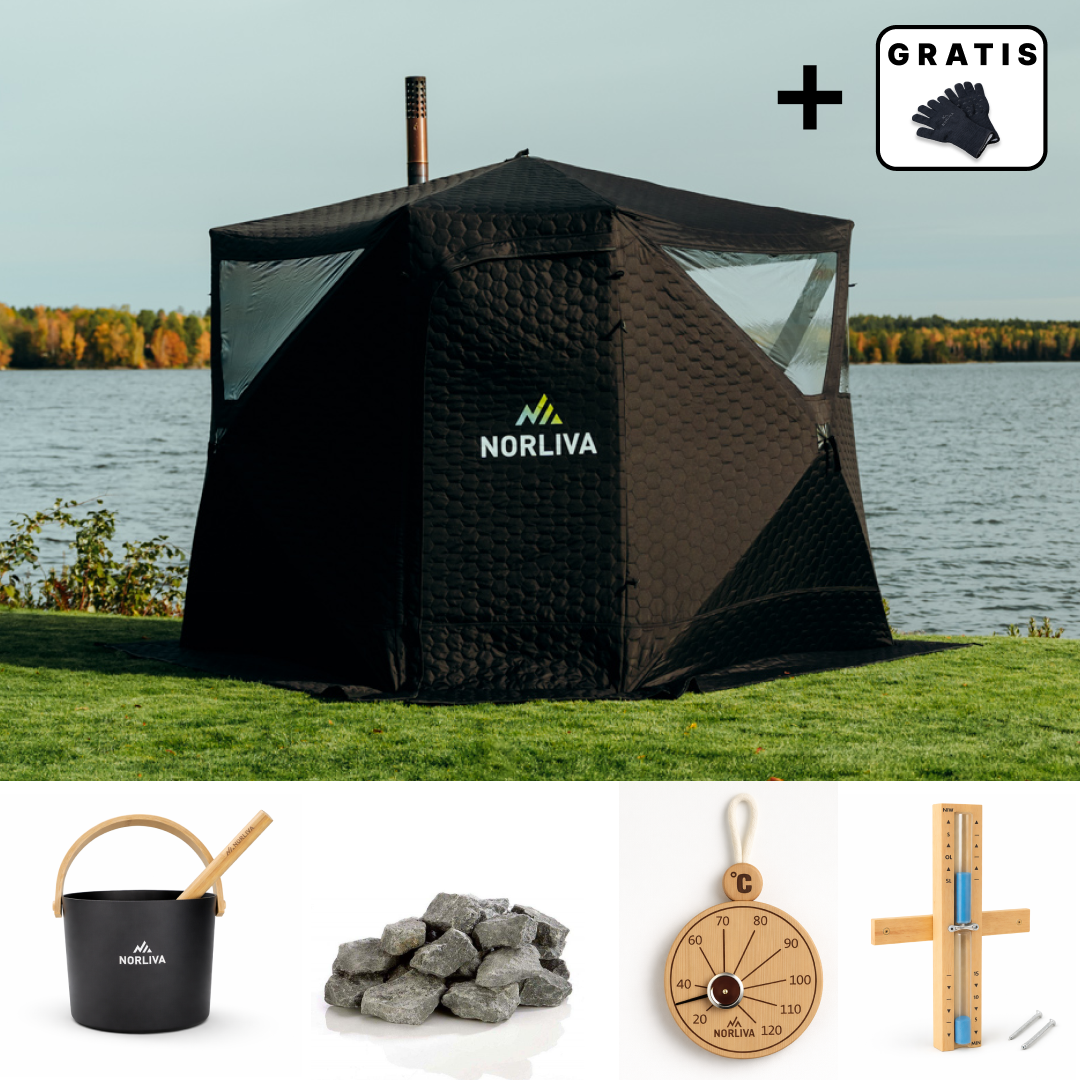 Ensemble : Tente sauna Dalen + Poêle + Accessoires sauna