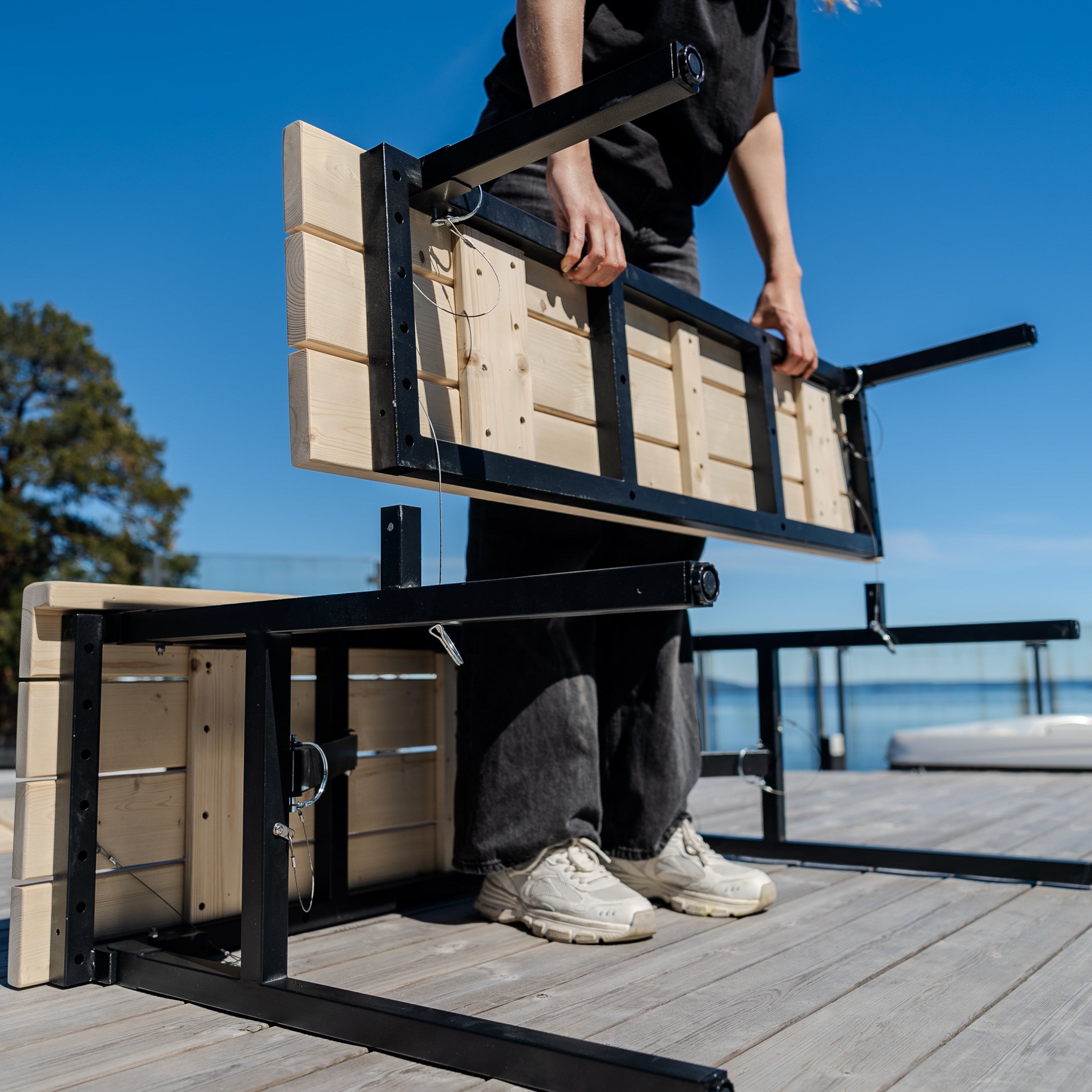 Banc de sauna à deux niveaux, pliable