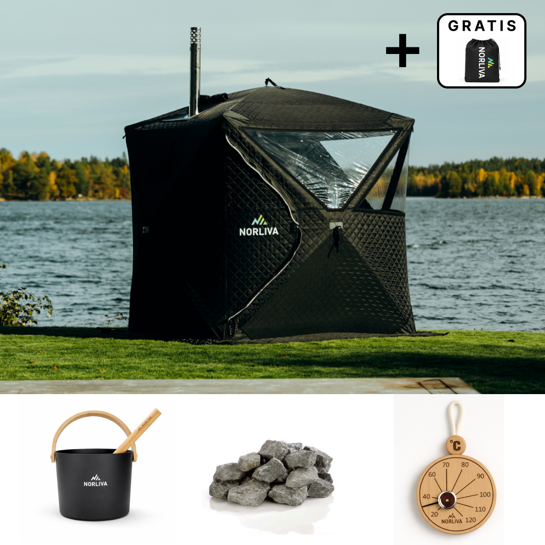 Ensemble : tente sauna Isen 3.0 + poêle + accessoires de sauna