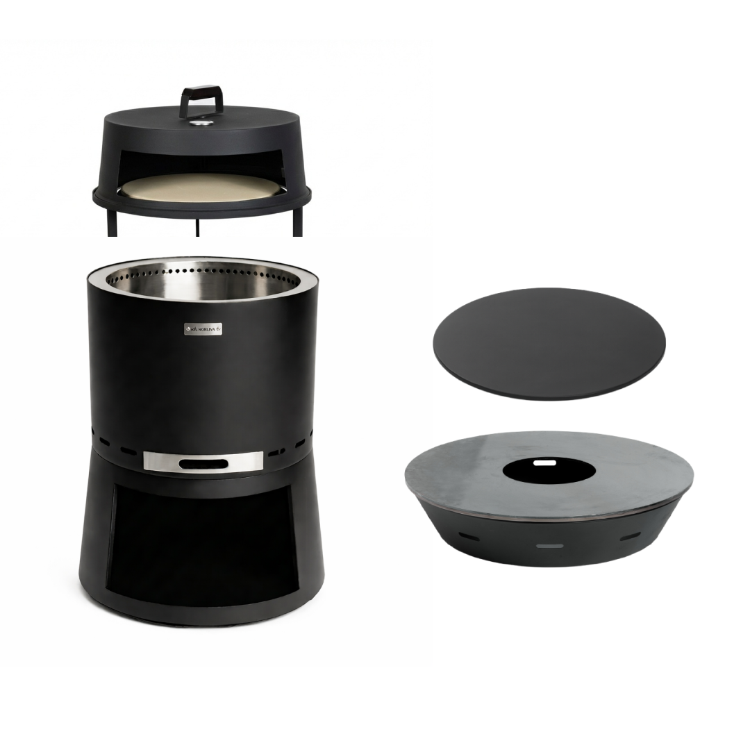 Set : Skara Pluss + Couvercle + Barbecue avec plaques de cuisson + Accessoire de four à pizza