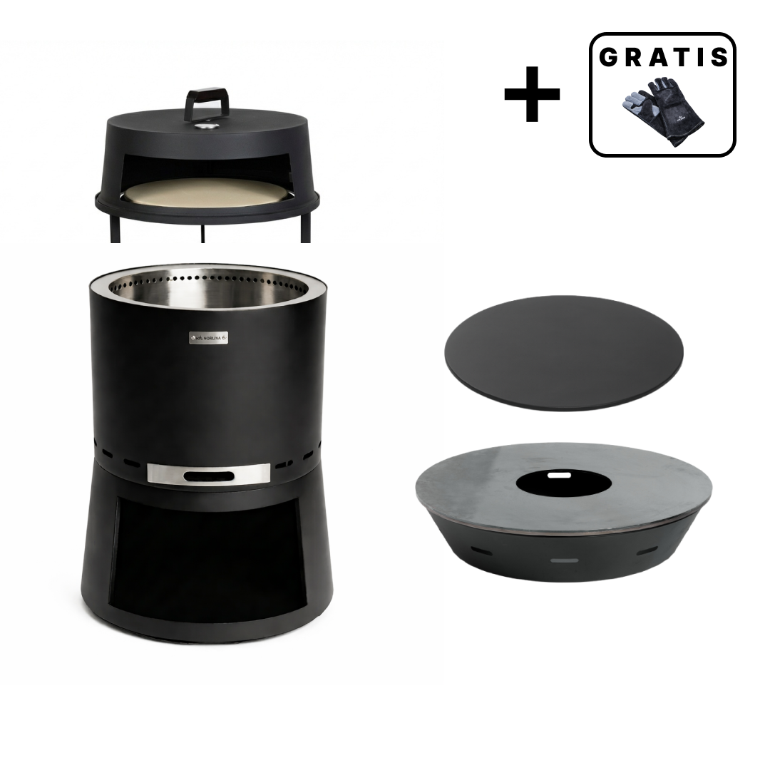 Set : Skara Pluss + Couvercle + Barbecue avec plaques de cuisson + Accessoire de four à pizza
